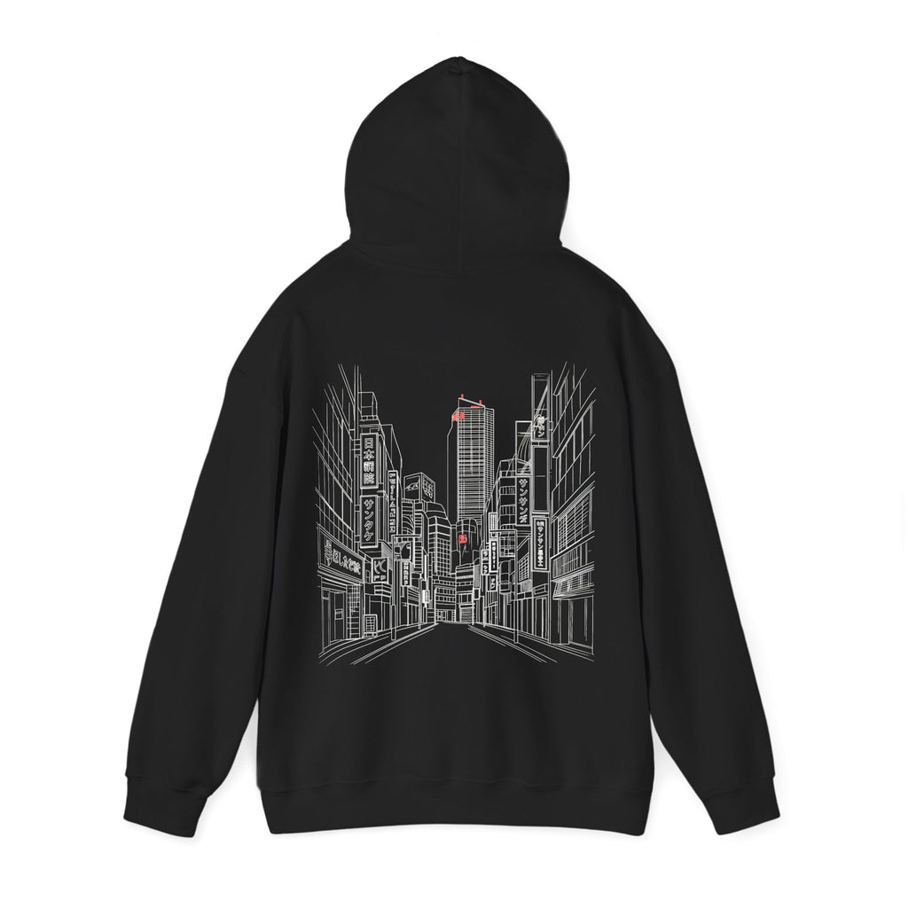 Timeless Hoodie — Minimal Futuristic Cityscape Hooded Sweatshirt