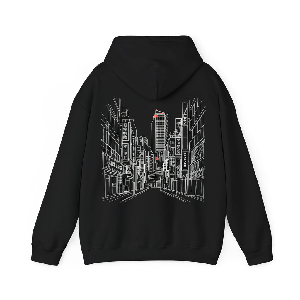 Timeless Hoodie — Minimal Futuristic Cityscape Hooded Sweatshirt