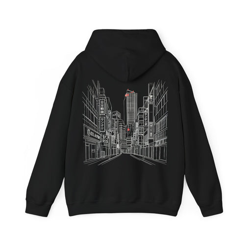 Timeless Hoodie — Minimal Futuristic Cityscape Hooded Sweatshirt